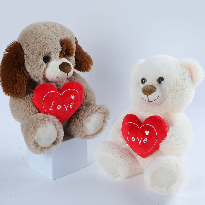 30CM Cute Heart Bear Dog Plush Toys Red Heart Print Love Creative Animal Stuffed Doll For Lovers Valentine\'s Day Gift