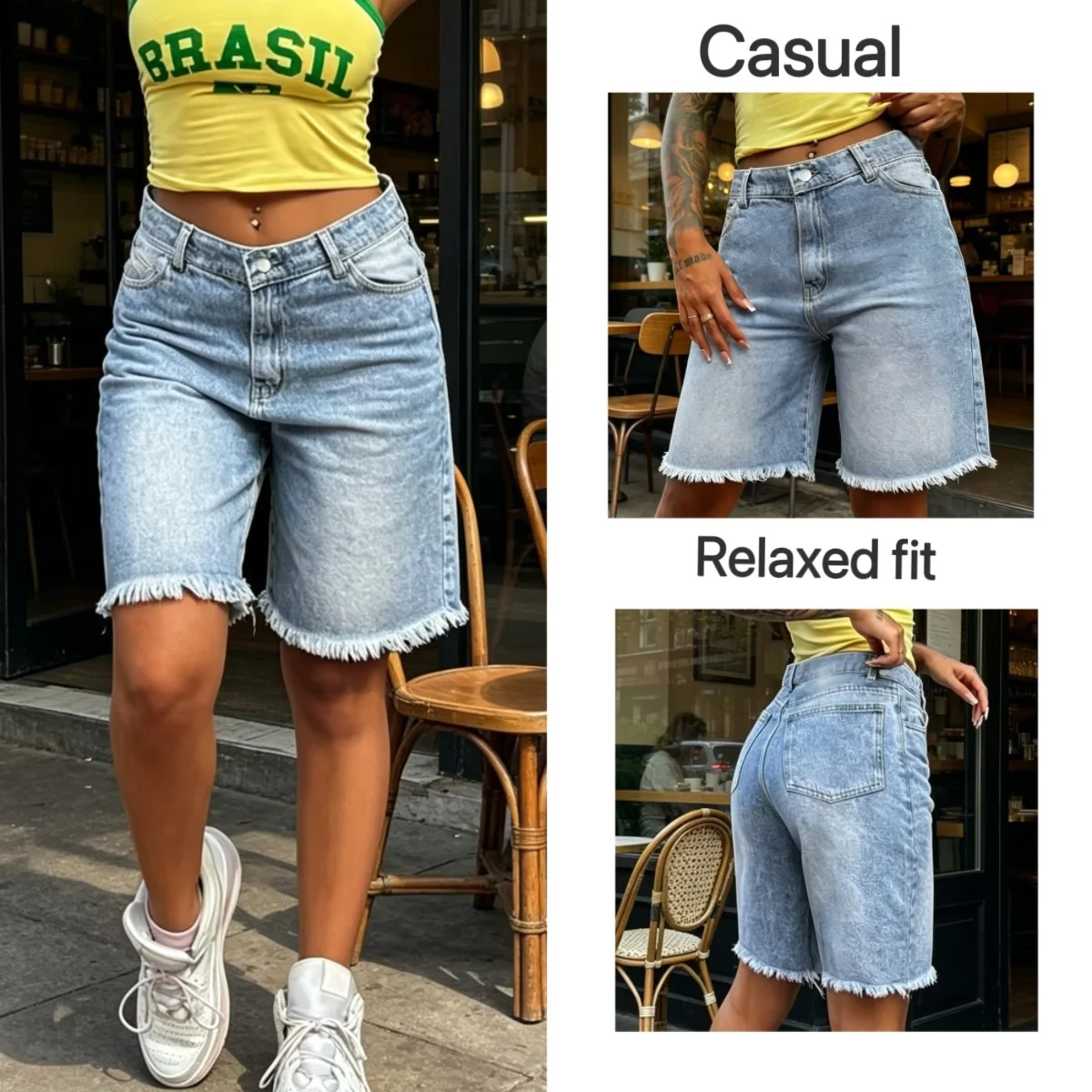 

Hot sale Summer Women's Knee Length Denim Shorts Y2K Fashion stretch Jean Shorts Street casual hipster Raw-Edge Elasticity jeans