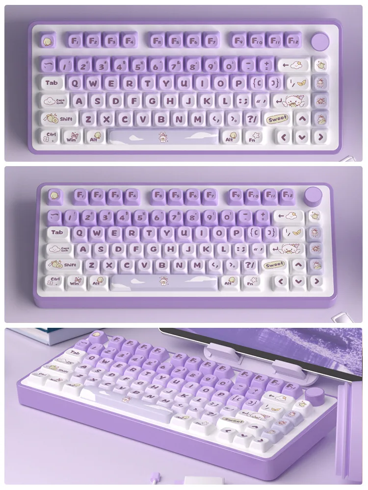SPYSELF Purple Rabbit MOA Keycaps PBT Sublimation 61/68/84/87/89/96/98/100/104/108 Keys