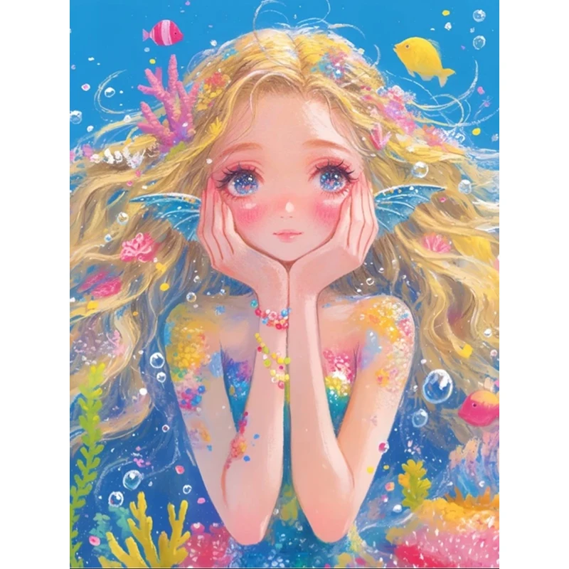 9ct 65X85cm Girl Fishes Cartoon Pre-Printed Cross Stitch DIY Embroidery Set Handicraft Floss Needle Crafts