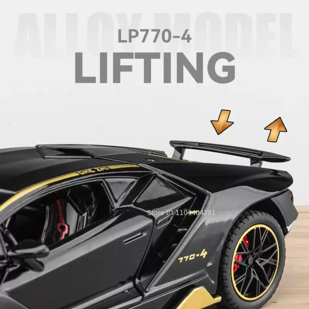 1:24 Lambor LP770-4 SVJ63 Model Speelgoed Legering Diecast Autodeuren Geopend Geluid Licht Trek Voertuigen Verzamelen Simulatie Modellen Gift