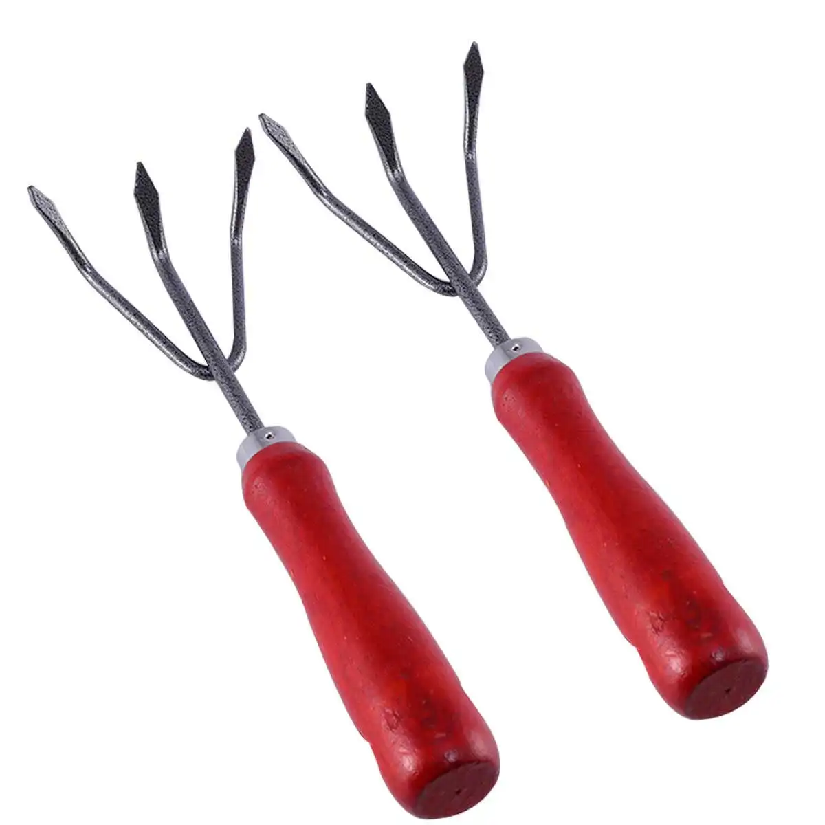 2Pcs Three-Tooth Gardening Rake Iron Sturdy Easy Install for Soil Weeding Leaf Debris Cleaning Garden Tools Hand Cultivator