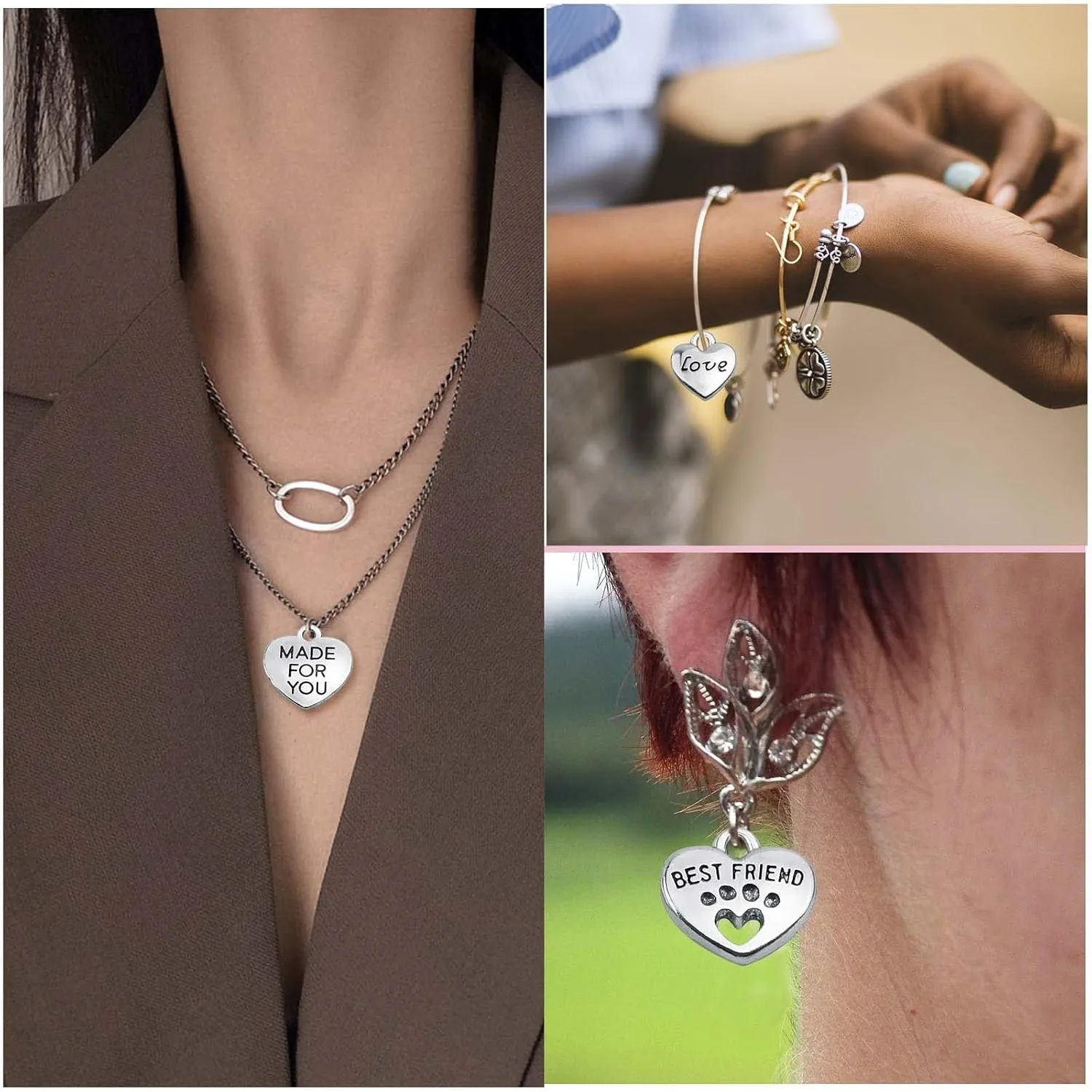 80 قطعة صغيرة على شكل قلب كلمة سحر سبيكة محفورة مع رسالة مختلفة كلمة استرخى المعلقات للمجوهرات قلادة سوار ذاتي الصنع