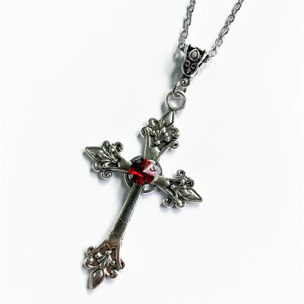 Cross pendant necklace Gothic style zircon inlaid 