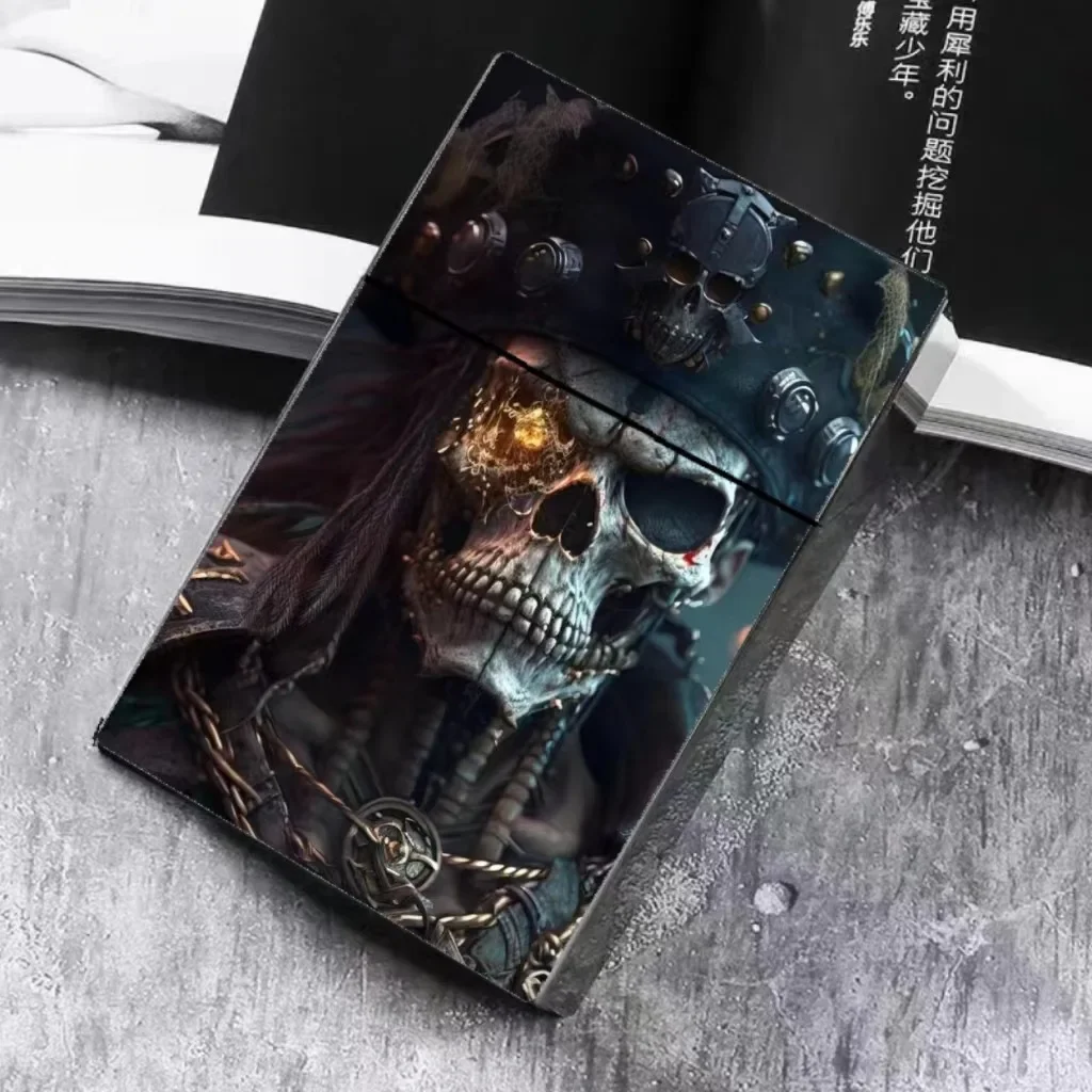 Trendy Pirate Skull Cigarette Box Graffiti with Chinese Dragon Automatic Pop Open Card Box Tobacco Storage Device Cigarette Gift