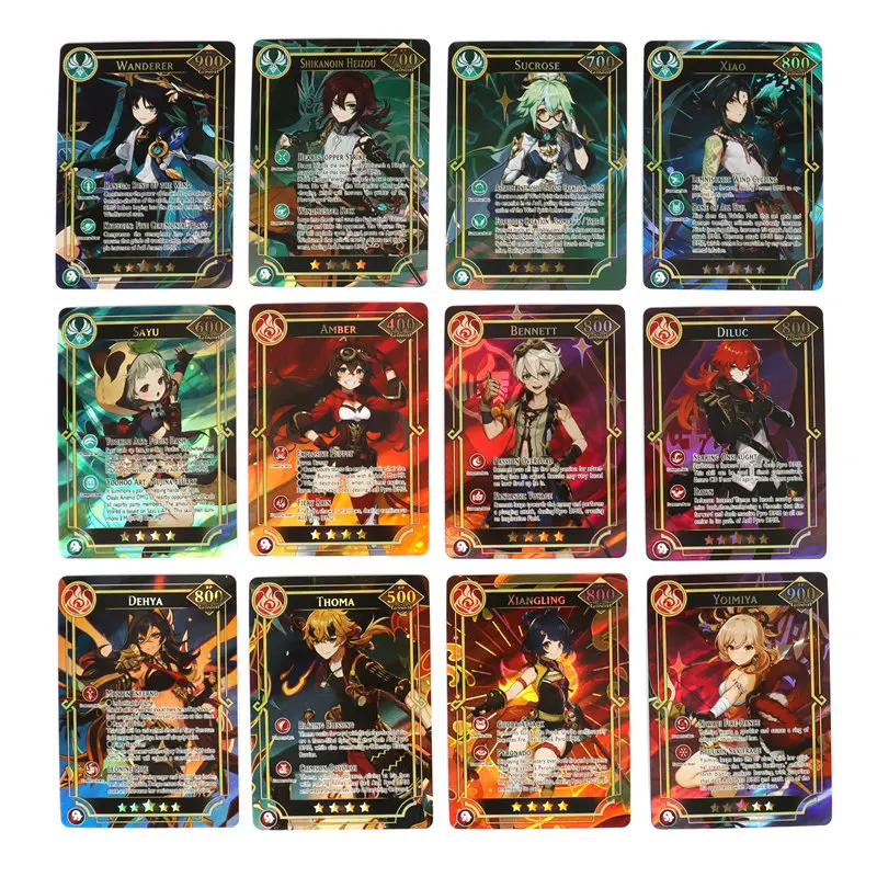 60Pcs English Genshin Impact Card Rare Holographic Shiny 55Pcs UR and 5Pcs Random UTR TCG Collection Kamisato Ayaka ZhongLI Gift