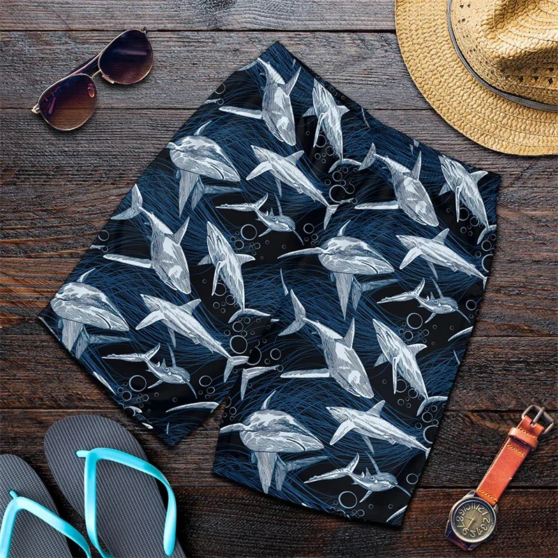 3D Printed Shark Short Pants Men's Marine Animal Pattern Beach Shorts Summer Fashion Hawaii Casual Quick Dry Sports Swim Trunks