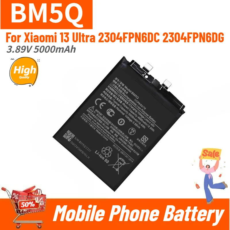 

BM5Q High Quality Phone Battery 3.89V 5000mAh For Xiaomi 13 Ultra 2304FPN6DC 2304FPN6DG Brand New Replacement Battery