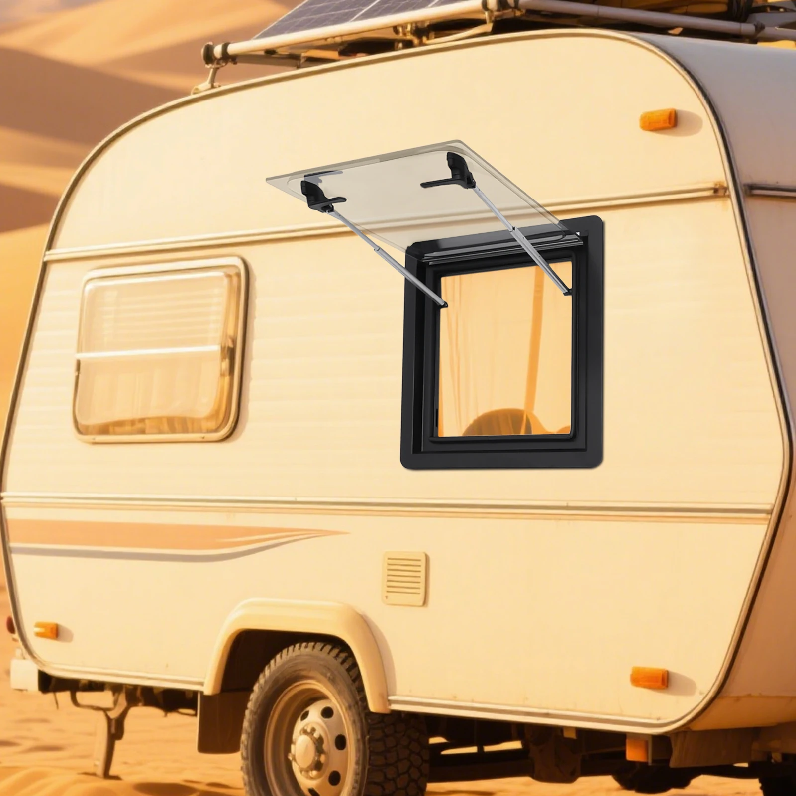 

RV Hinged Window, Caravan Ventilation Window 450x500MM, Acrylic Sliding Window with Aluminum Frame, Sunshade Screen
