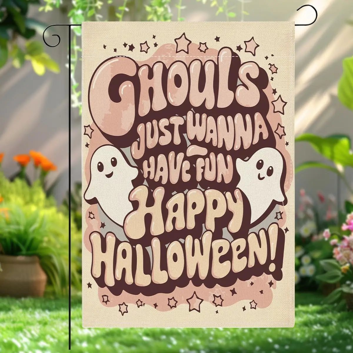 Fall Happy Halloween Ghost Garden Flag for Outside Autumn Seasonal Holiday Outside Outdoor Park Yard Flag 12 x 18 Inch Doubl SSL