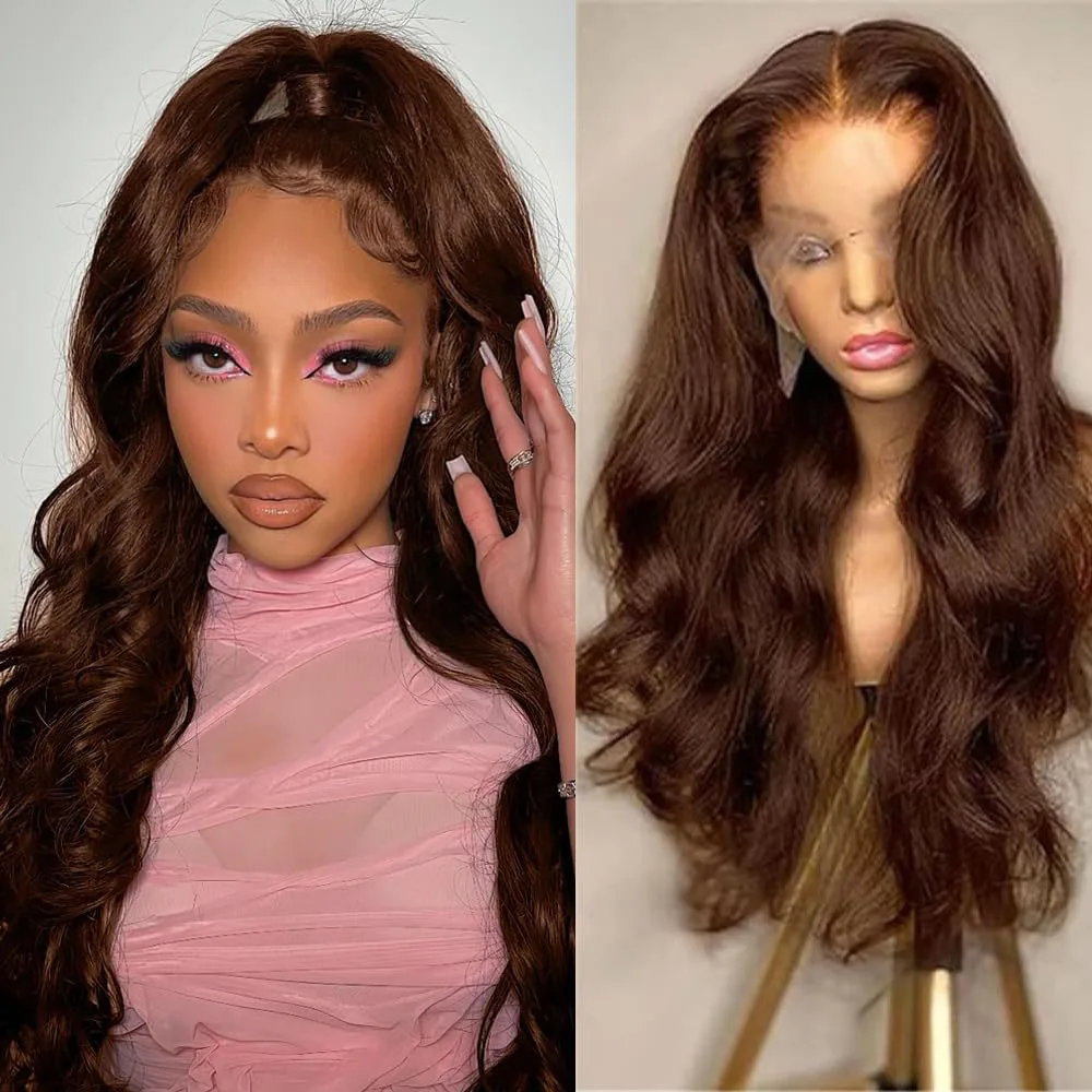 

Chocolate Brown Wig Human Hair 200% Density 13x6 13x4 Body Wave Lace Frontal Wigs Human Hair Pre Plucked For Black Women 30 inch