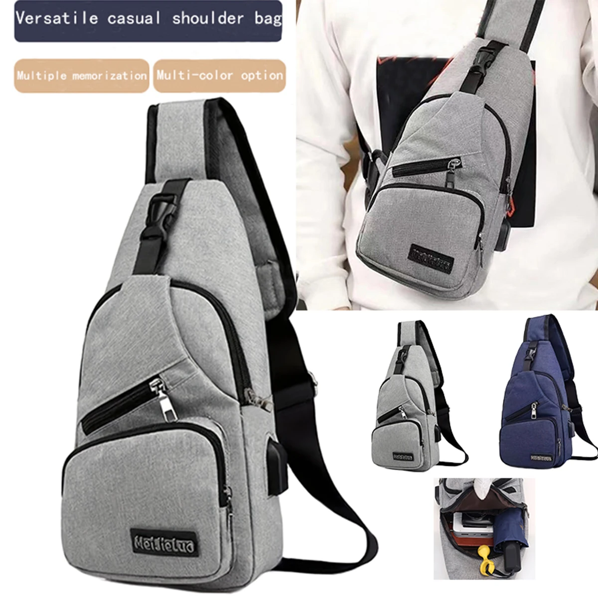 

Men's cross-body bag, casual single-shoulder backpack, multi-functional and versatile front-facing bag