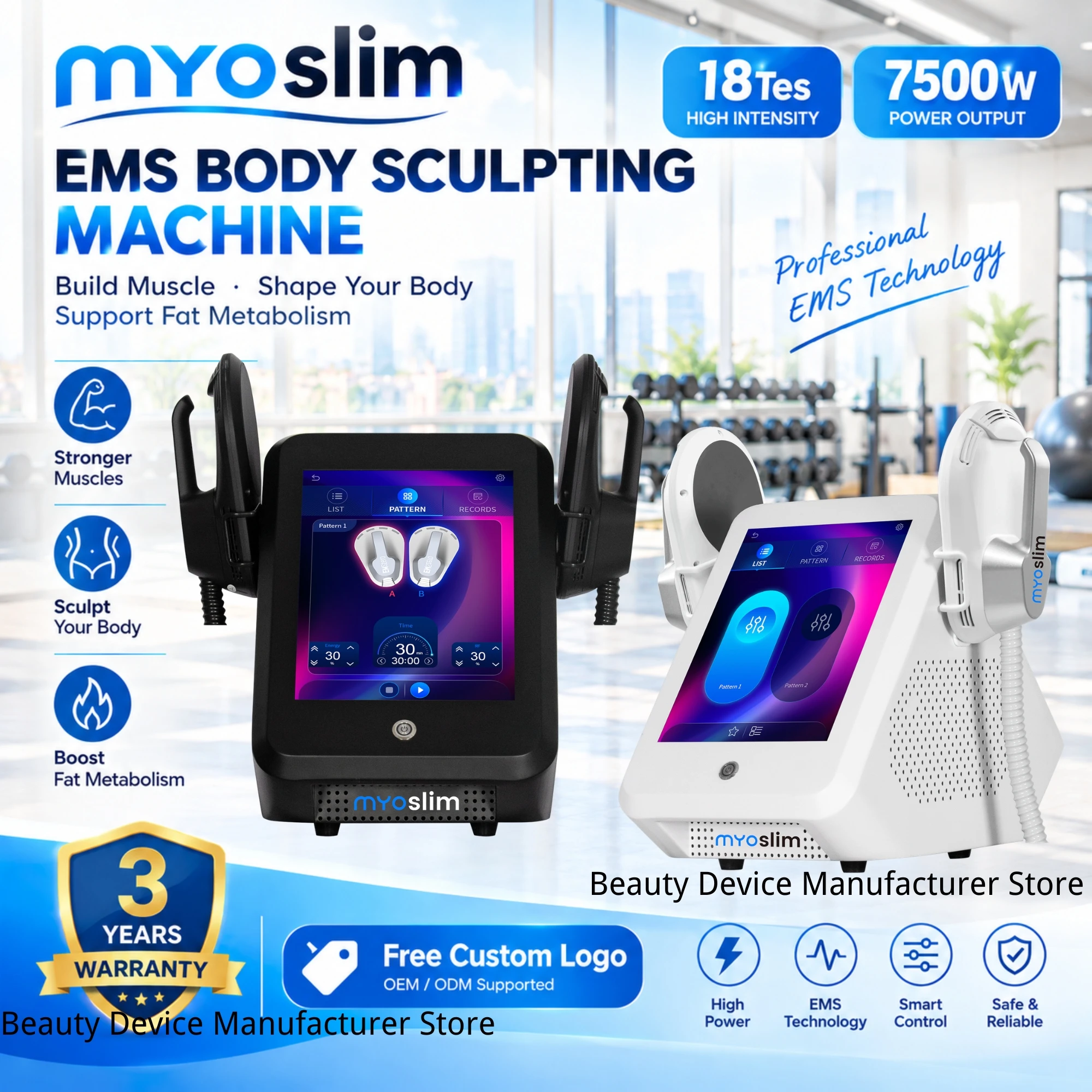 MYOslim EMS Weight Loss Machine Body Slimming Muscle Stimulator High-Energy Focused Electromagnetic Body Shaper for Home Salon