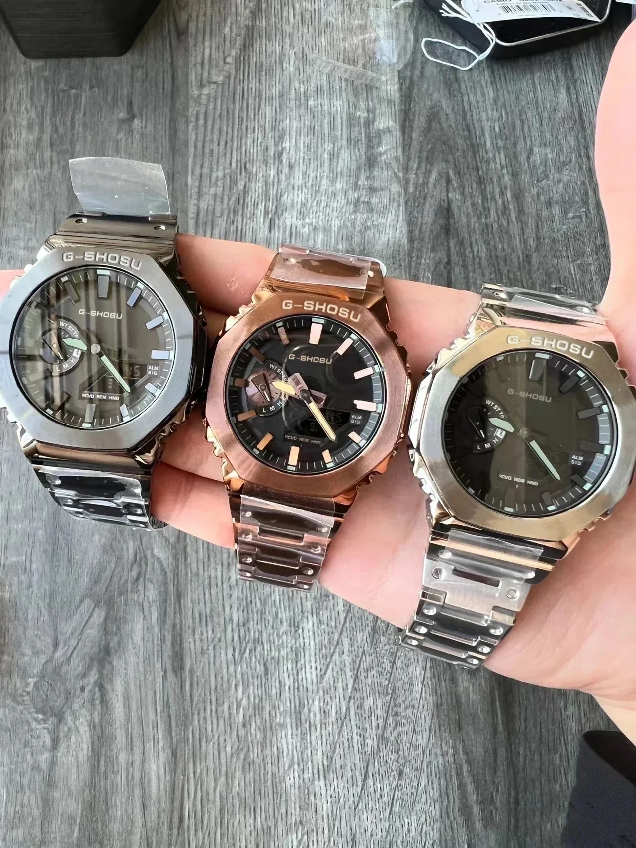 Orologio sportivo elettronico digitale unisex con funzione completa LED in lega quadrante grande cinturino in acciaio per l'ora mondiale serie GMB Oak