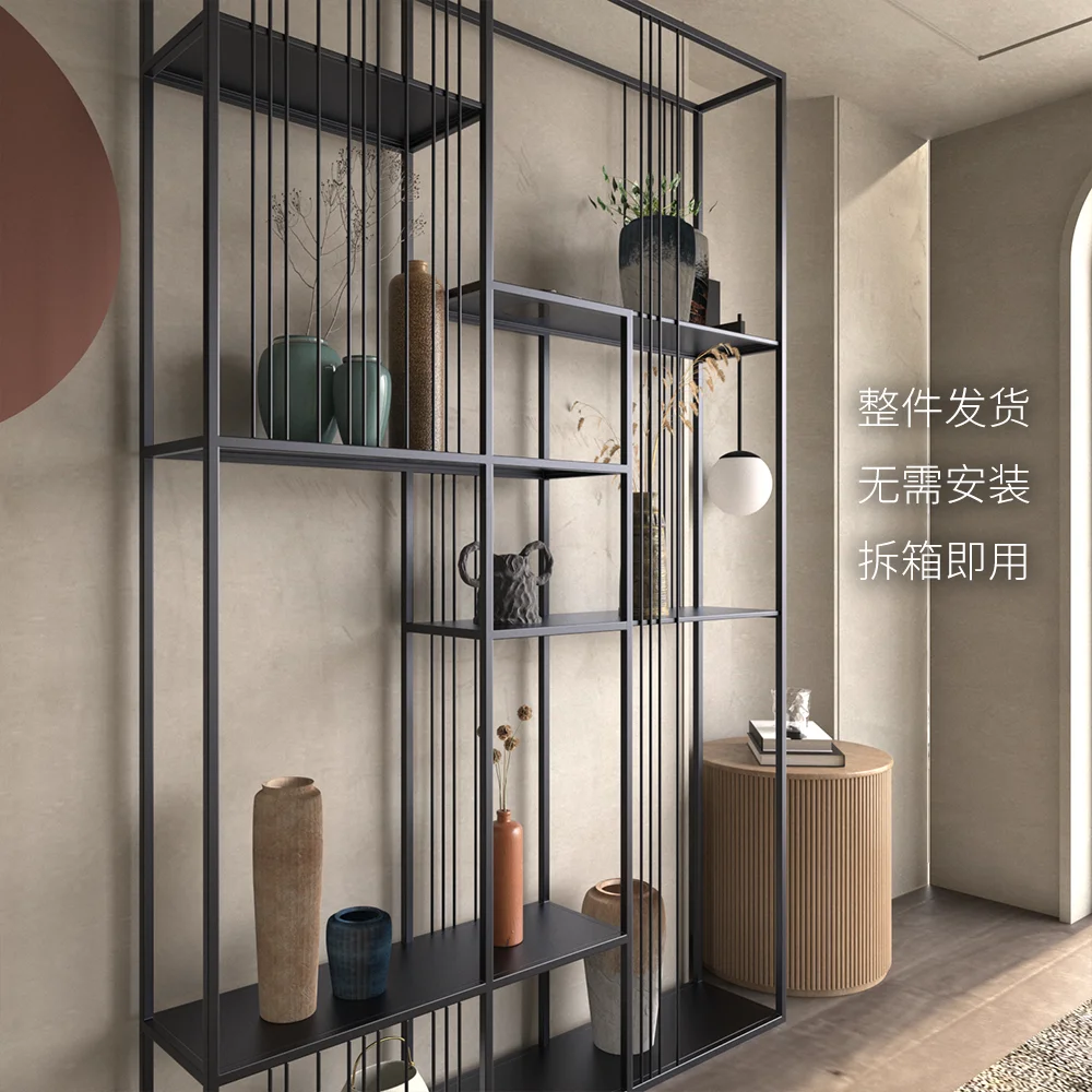 

Floor-to-ceiling bookshelf Simple wrought iron shelf Multi-layer storage Home living room Study display partition rack