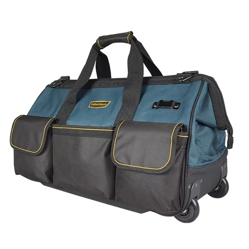 2025Hot Sale Carpenter Plumber Trolley Durable Storage Tools Bag Toolkit Electrician Wheels Tool Bag Hard Bottom