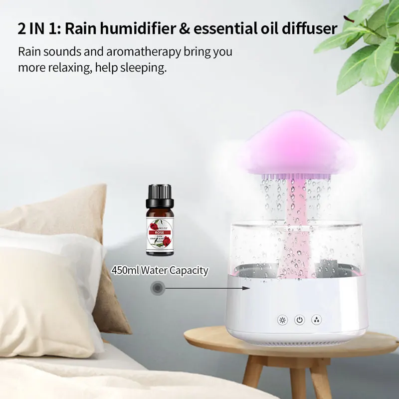 Humidificador Cloud Color Light Diffusion Office Humidifier Home Raindrop Ultrasonic Atomization Aromatherapy Machine