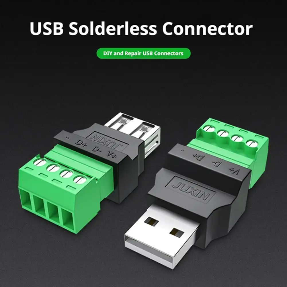 

USB-разъем Type A, винтовой, без пайки, 5-контактный адаптер, USB 2.0, ремонтный комплект, конвертер USB (штекер-гнездо), кабель USB, для самостоятельной проводки