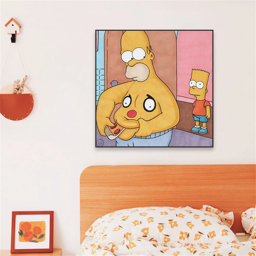 Funny The Simpsons Graffiti Art Poster Disney Movie Cartoon Wall Decor Oil Painting Pop Street Prints Canvas Painting Decor