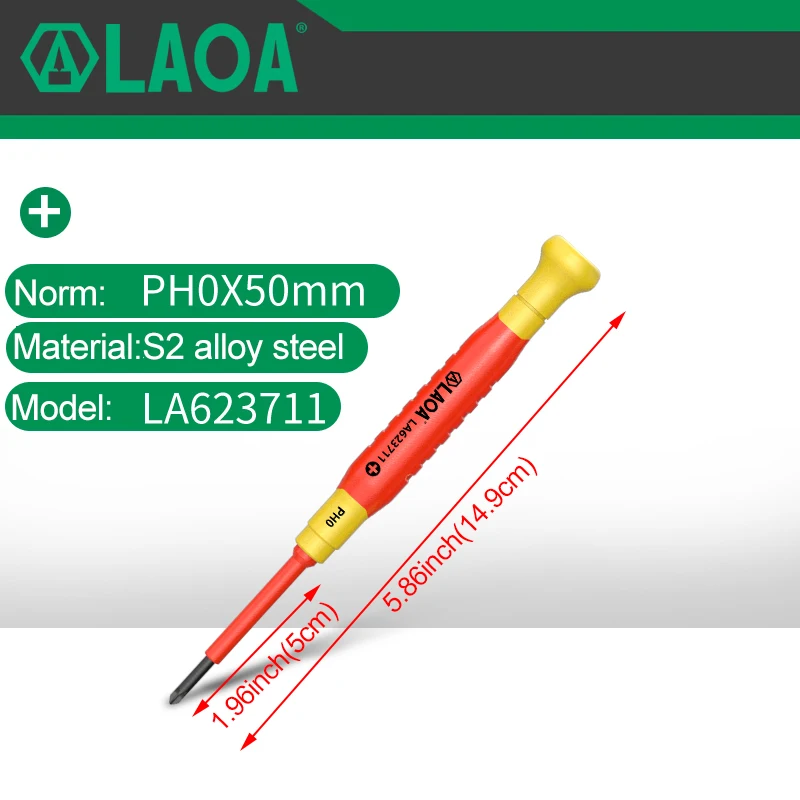 LAOA geïsoleerde precisieschroevendraaier, een kruiskleine schroevendraaier om brillen, klokken en horloges te verwijderen, mobiele telefoon, notebook