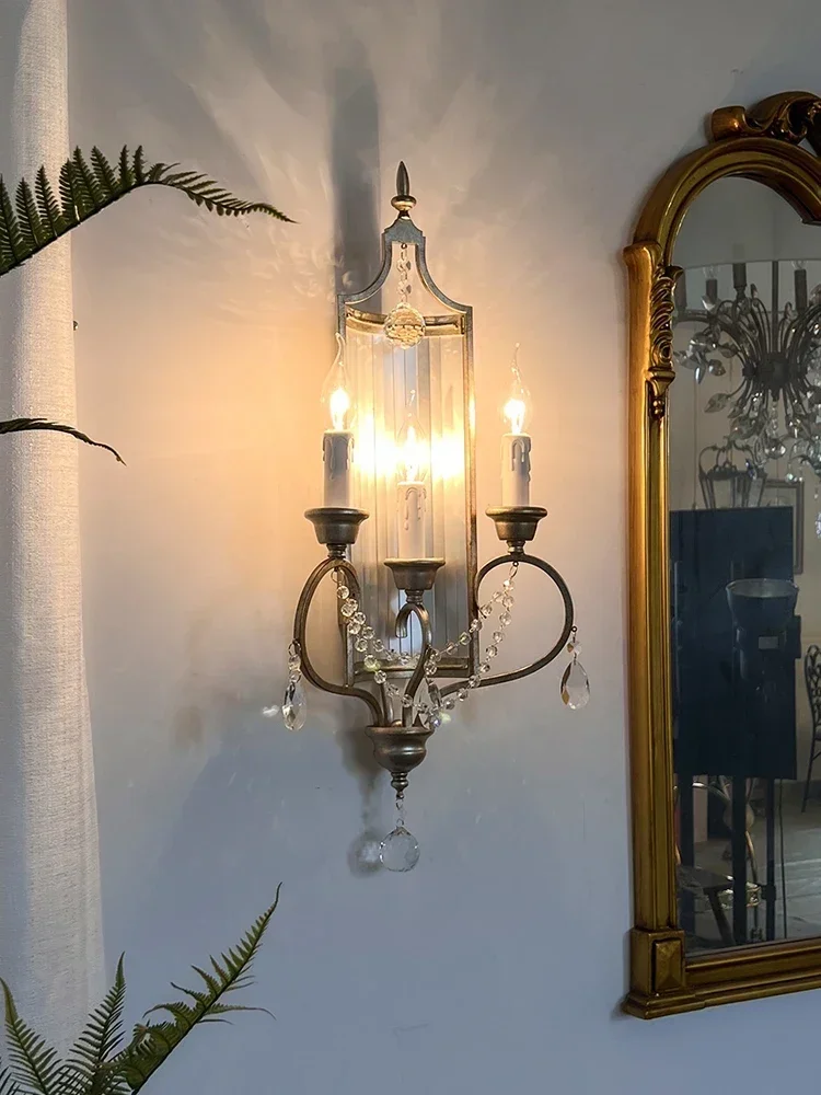 American candle wall lamp North American French neoclassical wrought iron villa bedroom living room background wall aisle