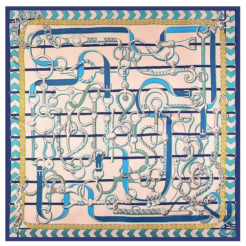 

Silk Scarf Women Melt Chain Print Stoles Square Scarves Wraps Large Bandana Kerchief Big Hijabs Female Silk Foulards 130CMr