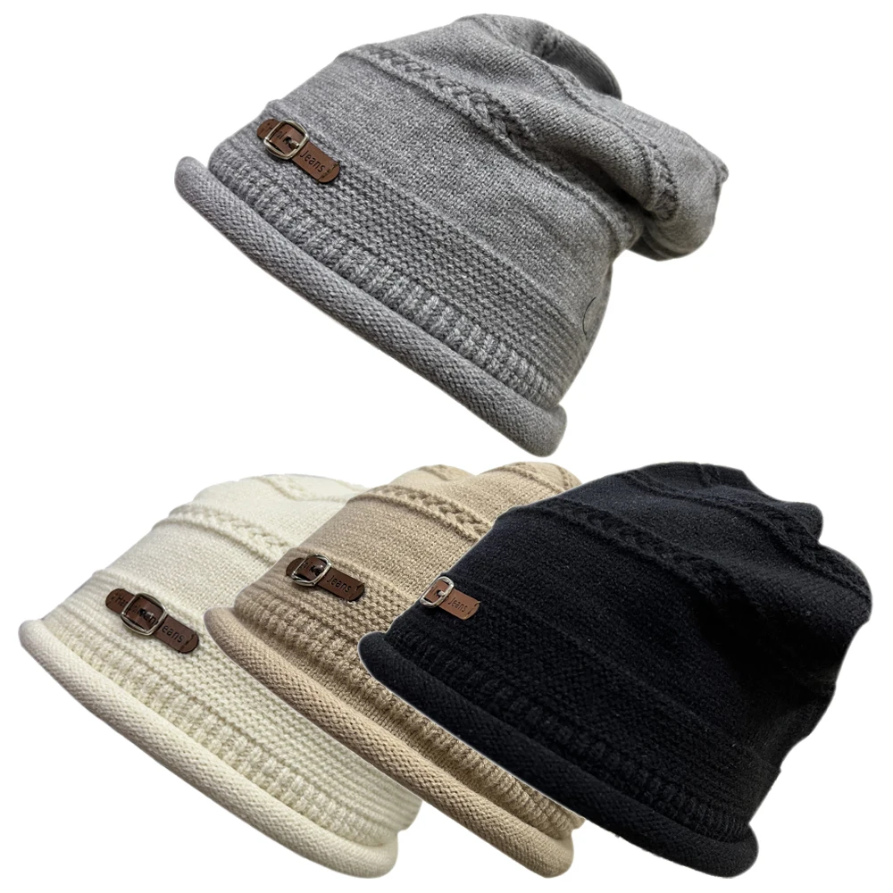 

Autumn and winter fashion big head circumference loose pile cap with thick velvet toe cap, warm knitted yarn cap