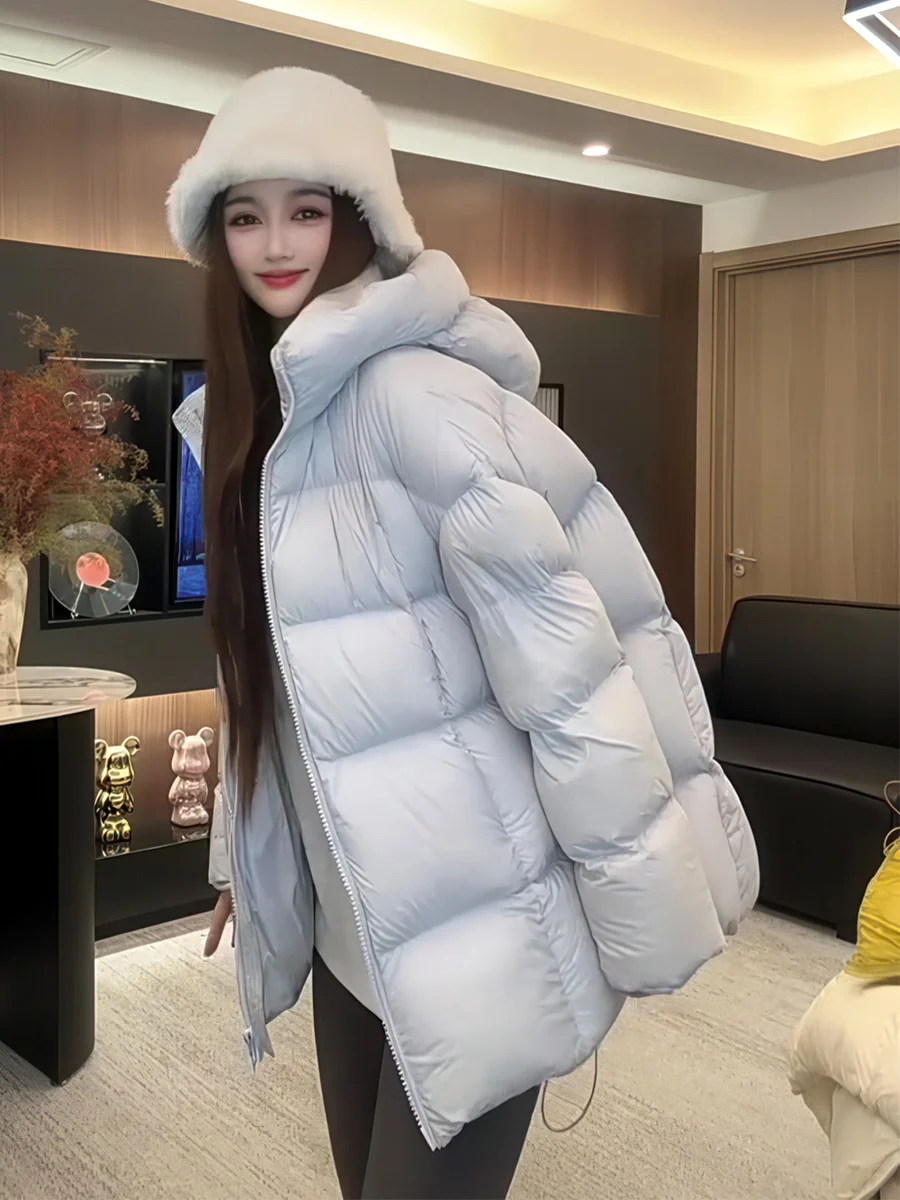 Abrigo con capucha de corte holgado y cálido para mujer, chaqueta acolchada con Donut de nube, ropa de abrigo informal de longitud media