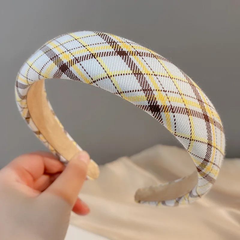 New Vintage Plaid Headband for Women Girls Elegant Sponge Hairbands Korean Retro Hair Hoop Hairband Hair Accessories Headwear