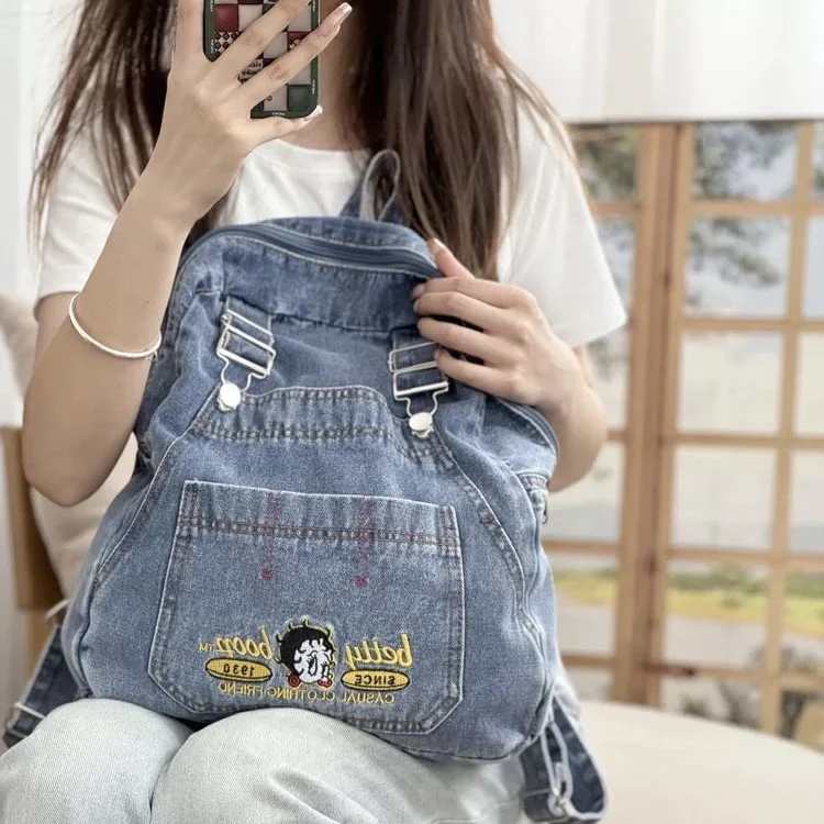 Fashion Harajuku Style Denim Clothing Cool Cartoon Cute Girl Large Schoolbag Capacity Backpack Student Back To School