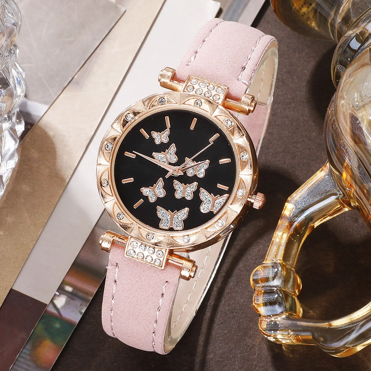 6pcs fashionable and simple round dial pointer quartz watch and accessory set for women's watches and gifts