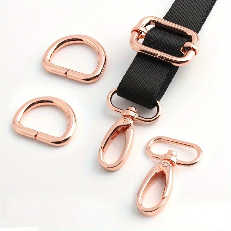 1 Set/5PCS Rose Gold Swivel Carabiner Clasp 25mm 1 Inch Sliding Belt Buckle D Ring Adjuster Buckle Hardware