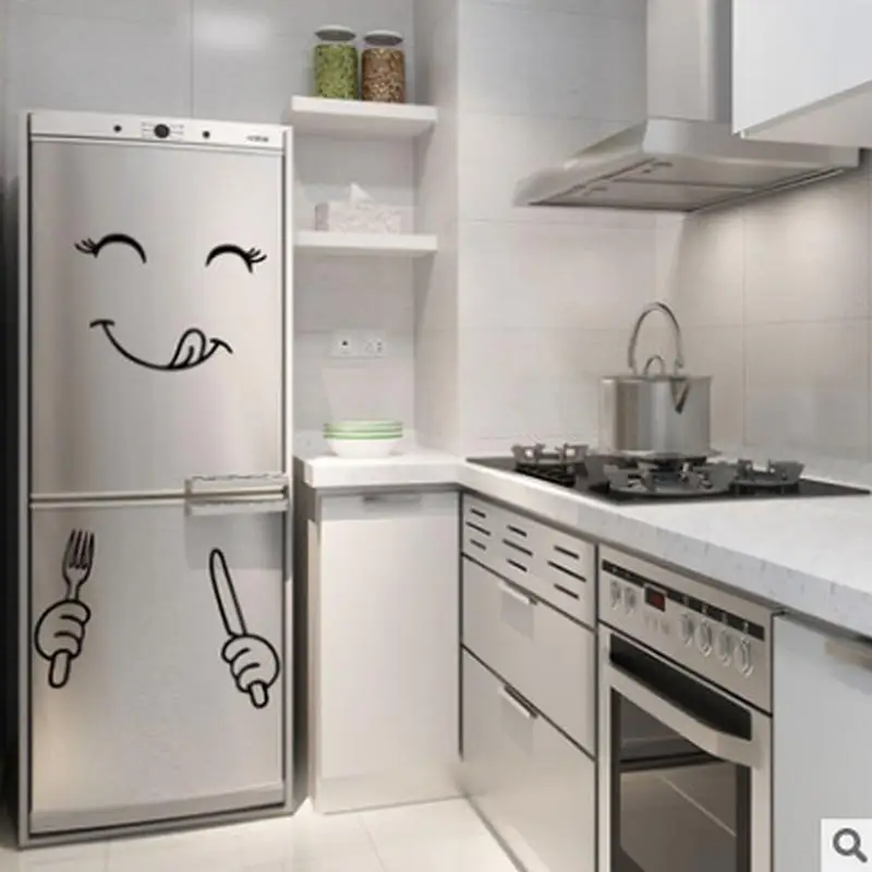 Cute Sticker Fridge Happy Delicious Face Kitchen Fridge Wall Refrigerator Vinyl Stickers Art Wall Decal Home Decor Dropshipping