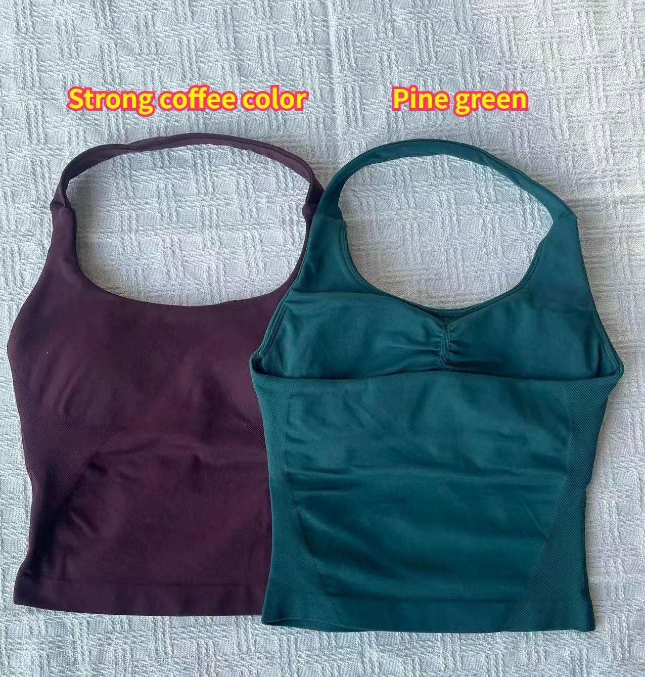 No Logo Seamless Halter Top Backless Longline Strappy Padded Gym Top Women Built-in Bra Removable Cups Activewear Yoga Tank Tops