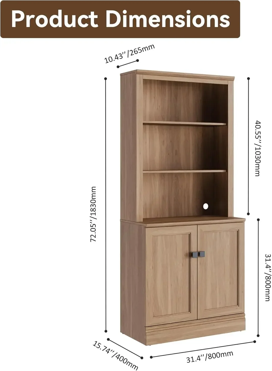 Tall Oak 5 Tier Bookshelf Wood Freestanding Storage Cabinet Display Shelves for Home Office Bedroom Living Room