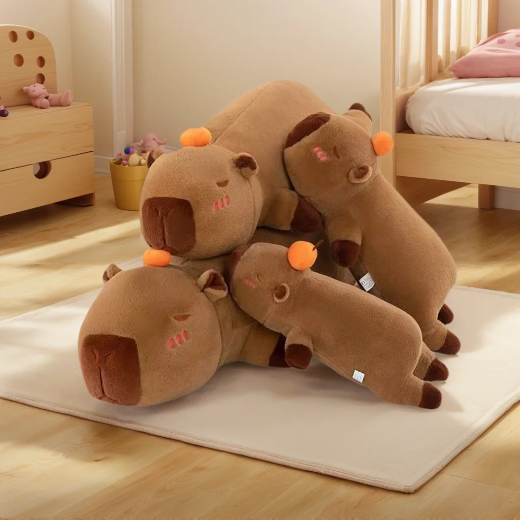 

1pc Kawaii Stuffed Capybara Animal Fruit Persimmon Plush Long Pillow Cushion Soft Doll Cartoon Toys Cushion Decor Baby Boy Gifts