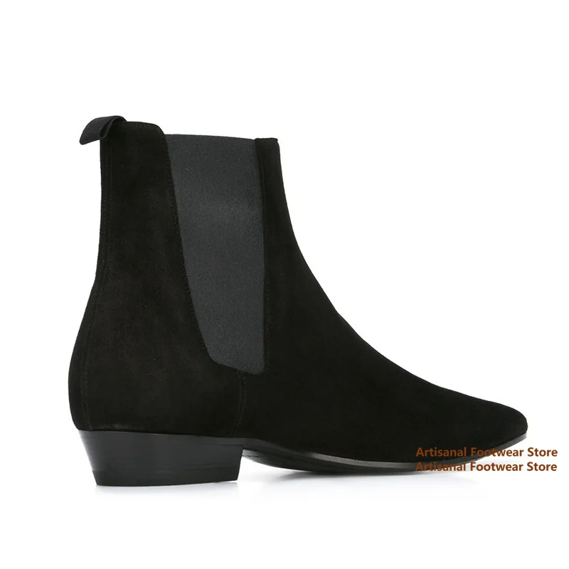 Elastic Band Chelsea Boots Men's Genuine Leather Pointed Toe British Trendy Booties Designer Luxury Booties Large Size 37-46