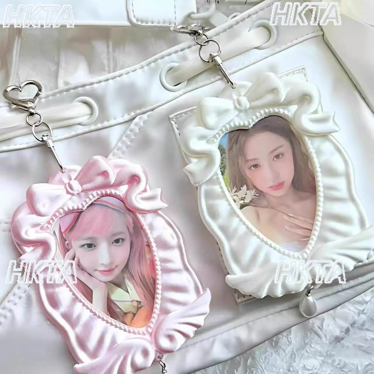 Sweet Kawaii Pearl Bow Lolita Card Holder Bag Pendant Photo Storage Cute Versatile White Card Holder Apparel Accessories Women