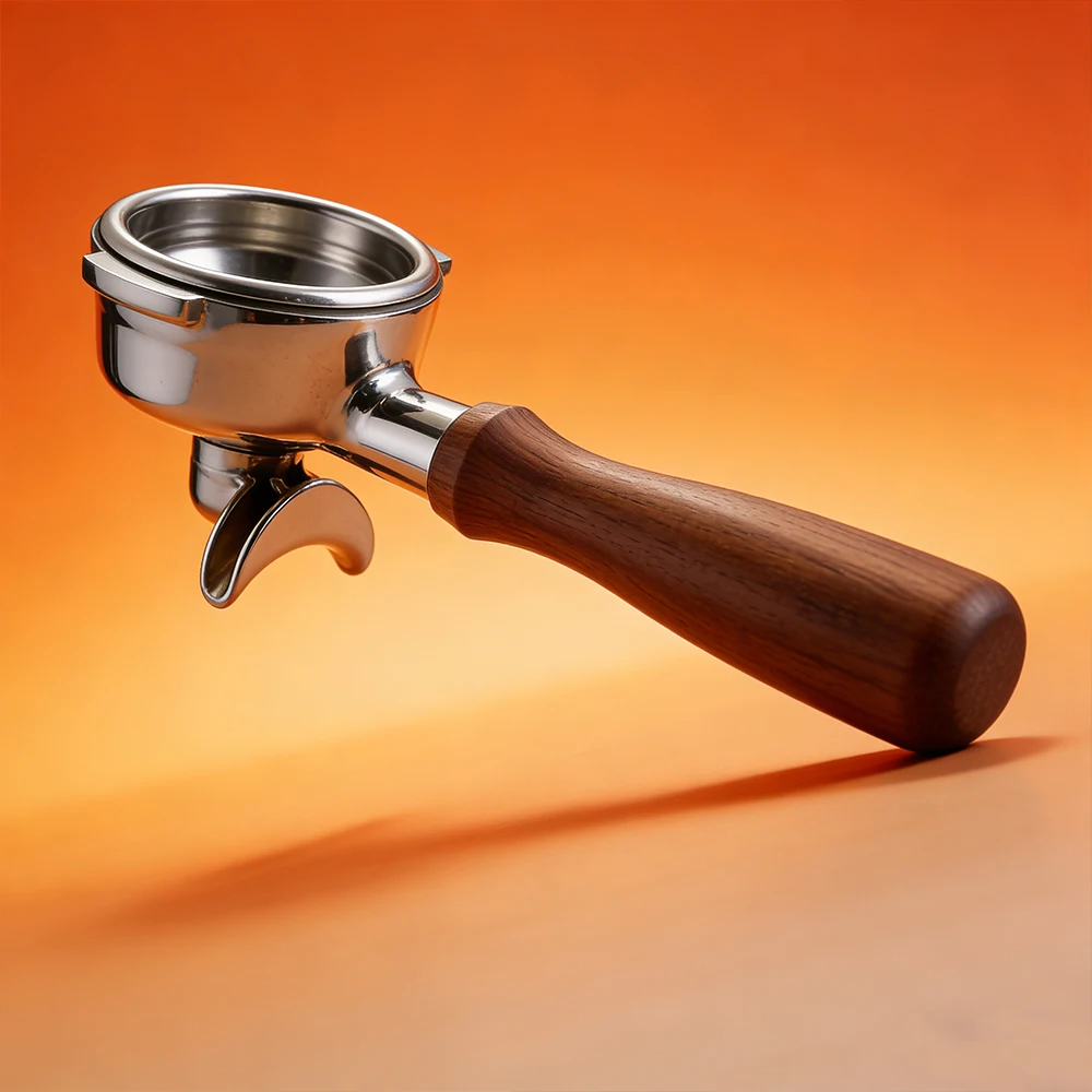 Luxury Polished Stainless Steel 51mm Bottomless Portafilter Wood Handle Compatible Delonghi Eco Friendly Cafe Accessory