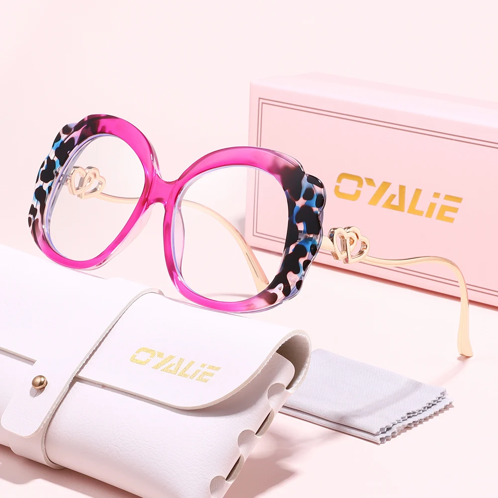 نظارات Oyalei العصرية ذات الإطار الدائري الكبير، تصميم دائري كبير الحجم مع شكل بتلة فريدة وكسر الشعور الأحادي للنظارات التقليدية. مناسبة للأشخاص الذين تتبعون الأنماط الحلوة.
