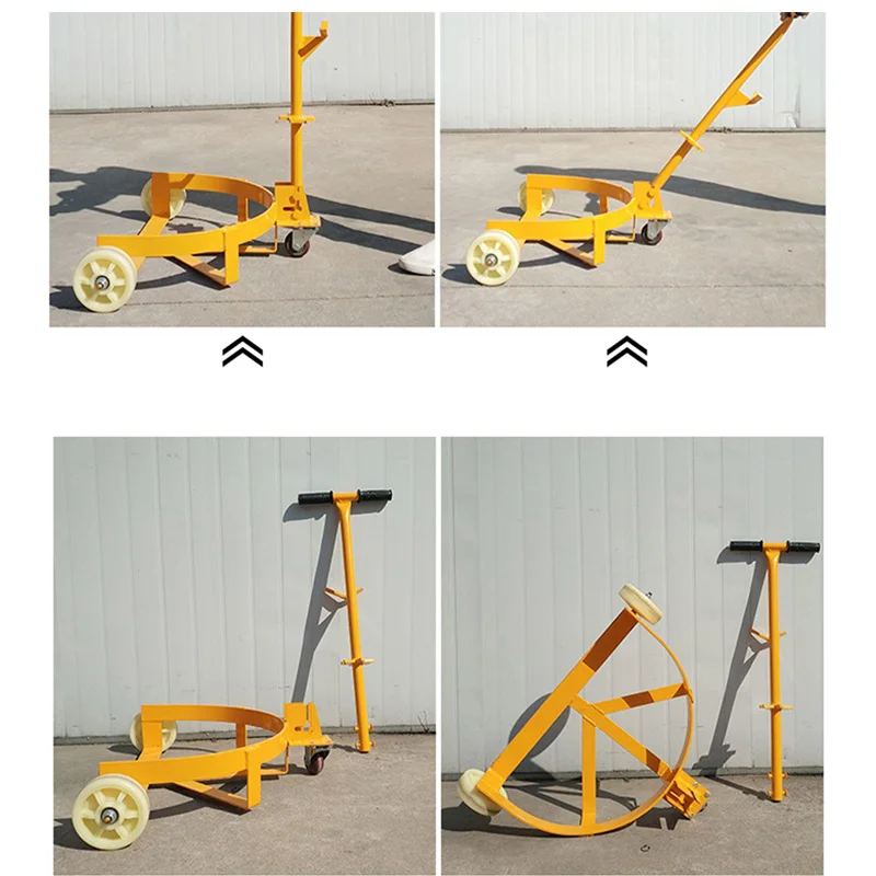 Factory 500kg Capacity 55 Gallon Wheel Oil Drum Cart Oil Drum Mover Barrel Trolley for Construction Mobile Base Pull-type