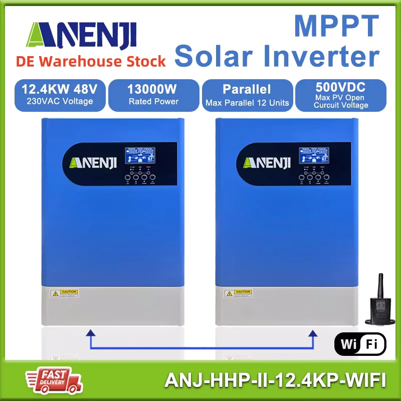 48V Hybrid Solar Inverter 12.4KW Parallel PV Input 500Vdc MPPT 120A Charger 220VAC Pure Sine Wave Inverter With WiFI BMS