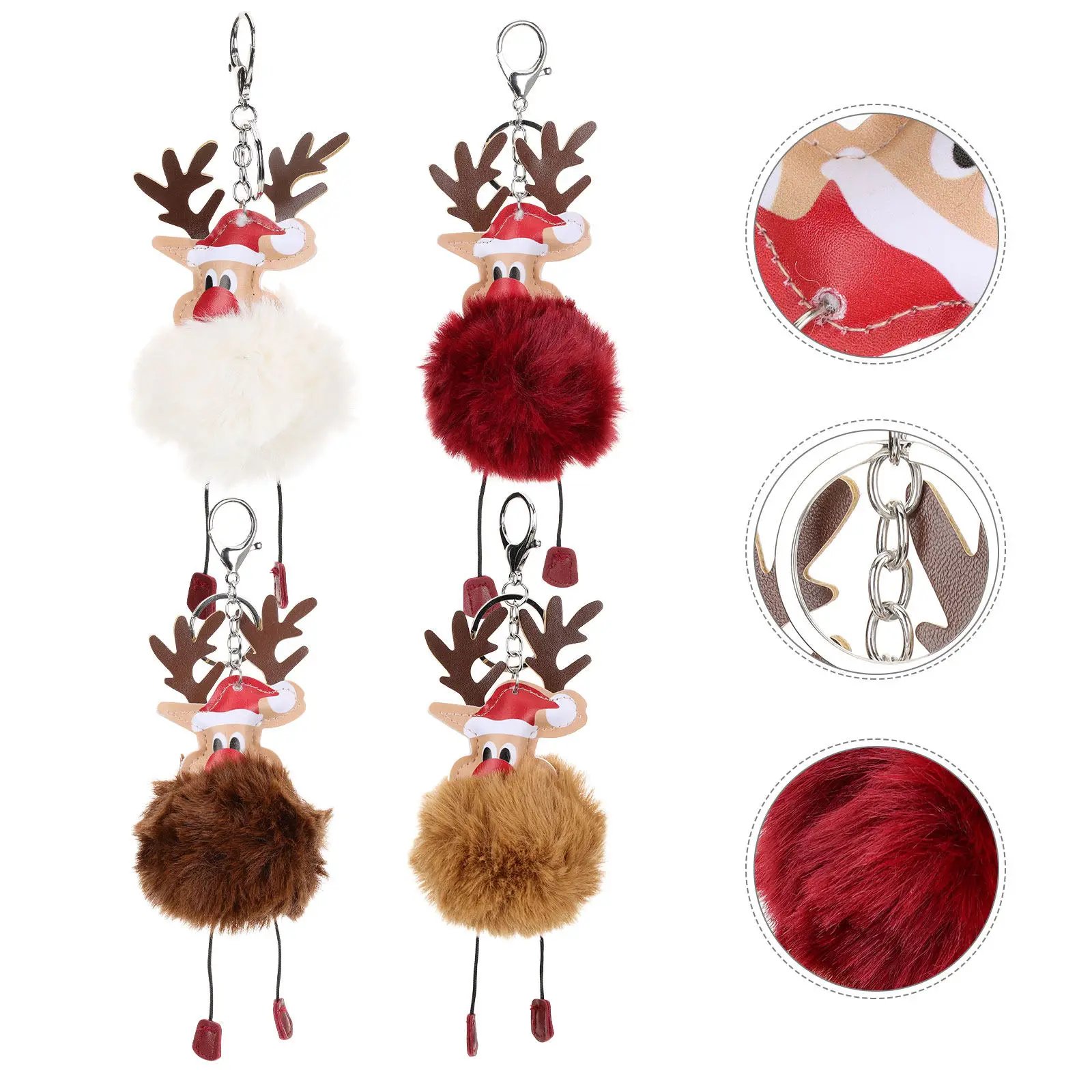 

4Pcs Elk Key Rings Soft Material Keychains Bag Charms Sturdy Buckle Design Car Key Accessories Kids Gift Christmas Ornament
