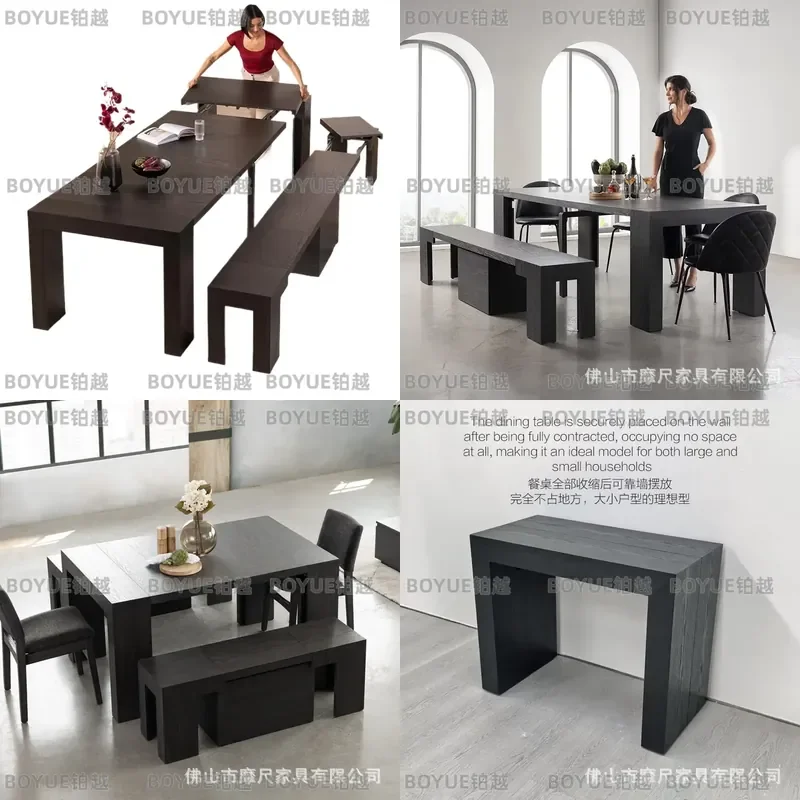 Solid Wood Extendable Dining Table Retractable Folding Long Desk Space Saving Wall Mounted Workbench for Small Apartment