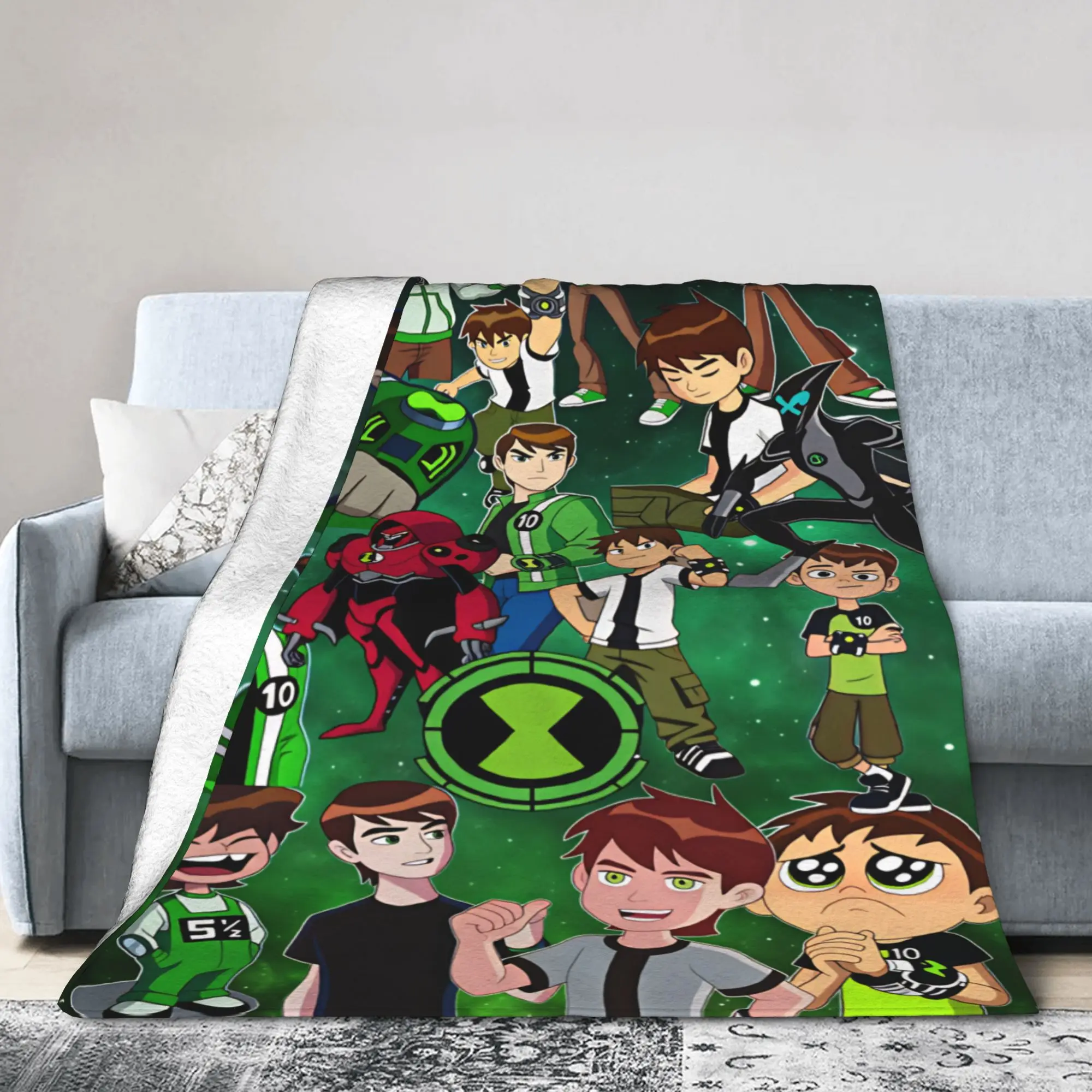 Ben 10 Cartoon Animation Super Warm Blanket  Travel Plush Throw Blanket Graphic Couch Bed Flannel Bedspread Sofa Bed Cover