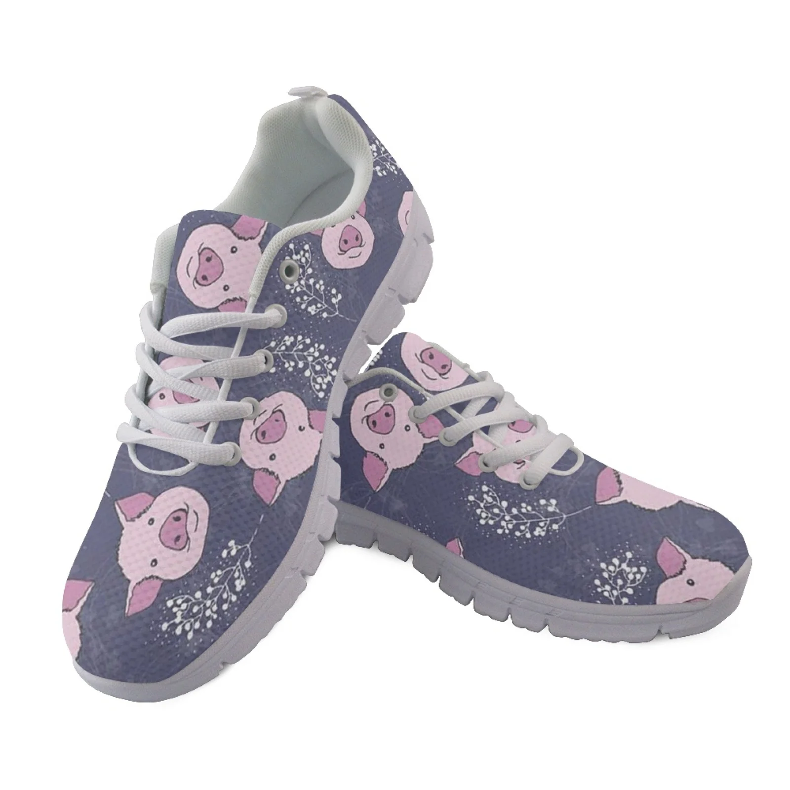 Mesh Sport Jogging Running Shoes For Women Nurse Walk Casual Shoes Purple Pig Print 2025 Lightweight Ladies Sneakers Woman Flats