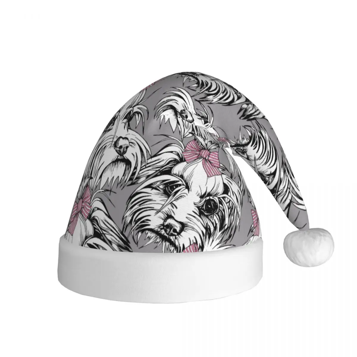 Puppy Maltese Christmas Hats for Adult Men Women Gift for Animal Dog Lover Santa Hat Cap Xmas Accessories