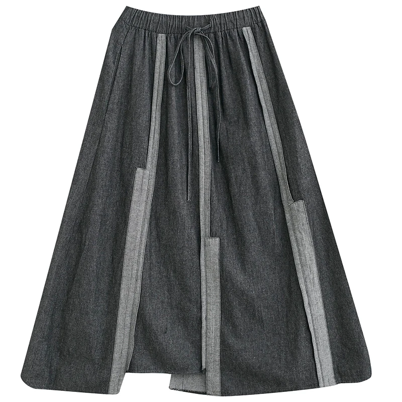 

High Waist Asymmetrical Splicing Denim Midi Skirt for Women Autumn New Sle plus Size Versatile A-Line Skirt