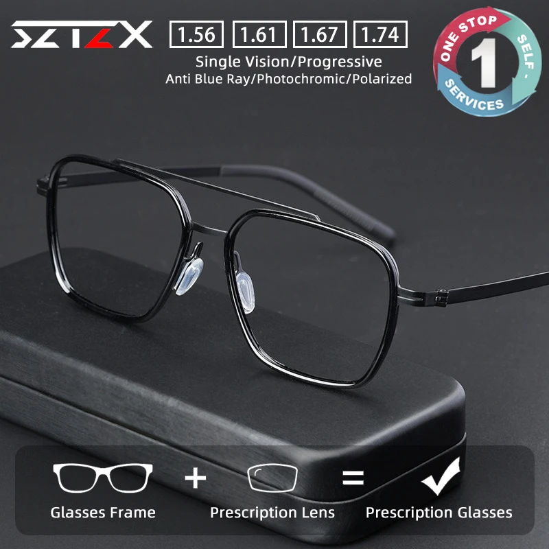 

SZTZX New Fashion Versatile Screwless Titanium Prescription Glasses Anti Blue Light Myopia Glasses Progressive Reading Eyewear