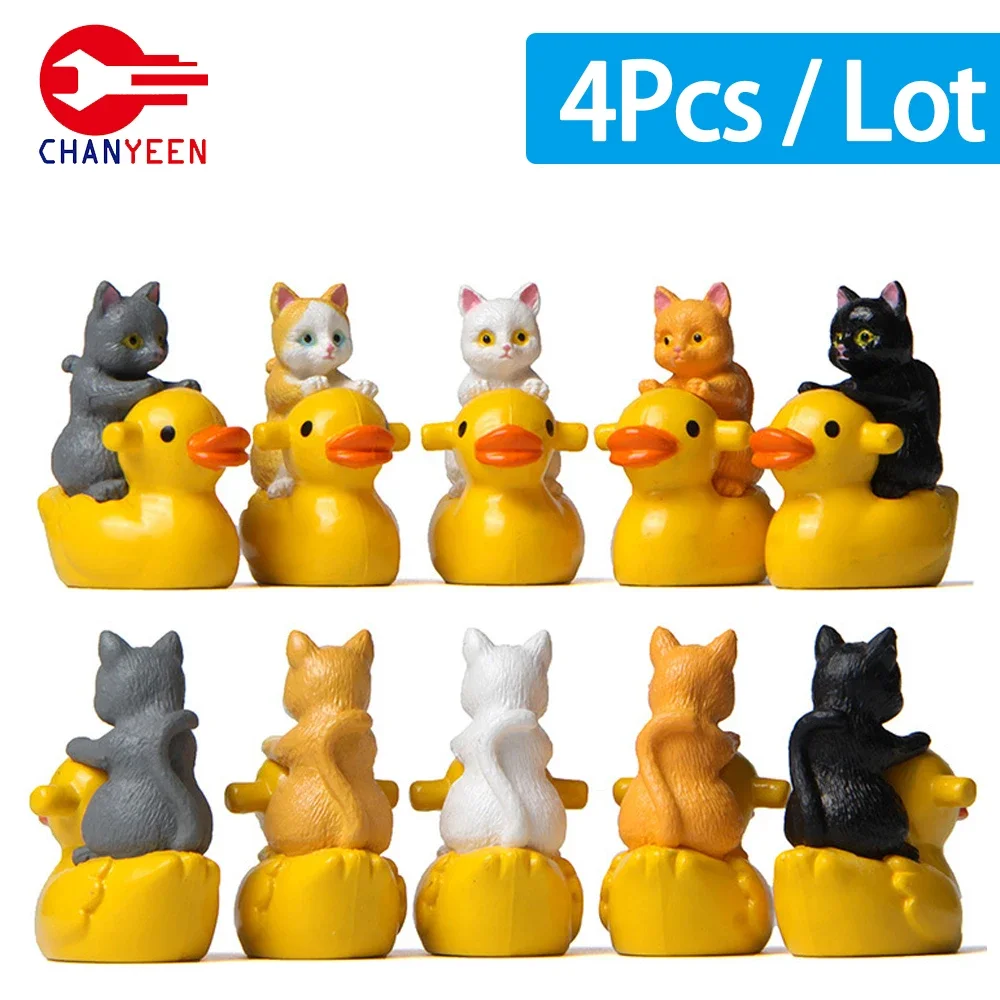 New Mini Cat Sitting on Duck Ornament Miniature Handicraft Figurines Landscape Toys for Kids Gift Car Home Garden Decoration